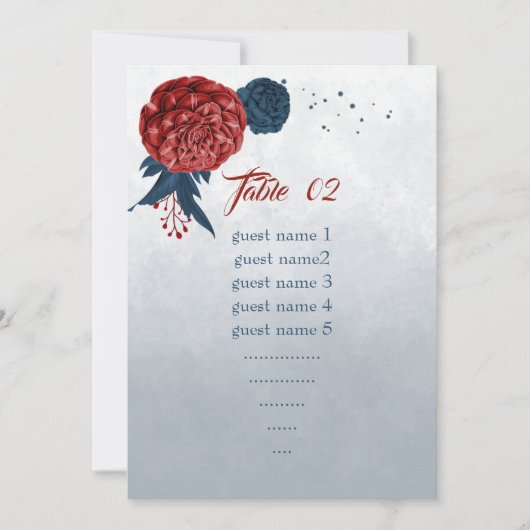 marine & bordeaux bloemen zit tafelnummer (Voorkant)