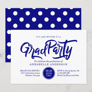 Marine borstel typografie polka dots afstudeerfees kaart