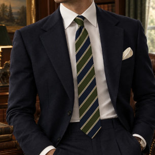 Marine bosgroen preppy repp streep stropdas