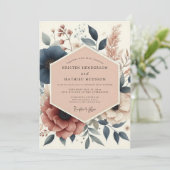 Marine Botanisch Houten Bruiloft Kaart (Staand voorkant)