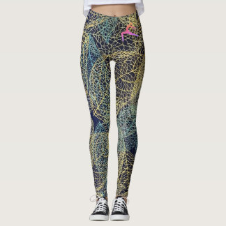 Marine botanische bladprintleggings in goud en tur leggings