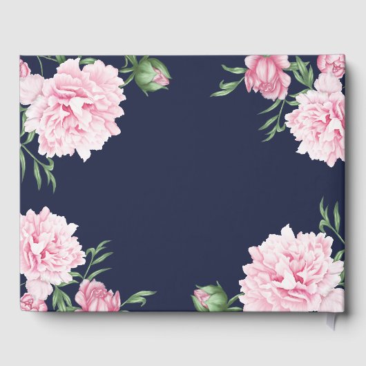 Marine Botanische Bloemen Roze Pioen Elegant Bruil Gastenboek (Achterkant)