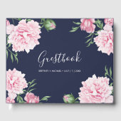 Marine Botanische Bloemen Roze Pioen Elegant Bruil Gastenboek (Voorkant)