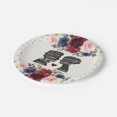  Marine Bourgogne Goud Bloem Boek Bruiloft Papieren Bordje (Gekanteld)