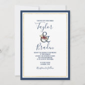 Marine + Bourgogne + Gouden Bloemen bruiloft uitno Kaart (Voorkant)