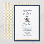 Marine + Bourgogne + Gouden Bloemen bruiloft uitno Kaart (Voorkant / Achterkant)