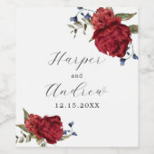 Marine Bourgondië Bloemen Bruiloft Wijn Etiket (Enkel label)