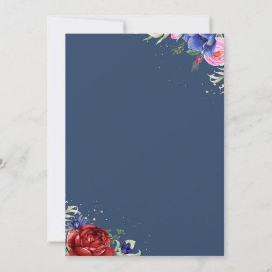 Marine Bourgondië Blush Bloemen Verlovingsfeest Kaart (Achterkant)