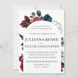 Marine & Bourgondië Floral Arch Bruiloft Kaart