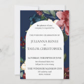 Marine & Bourgondië Floral Arch Bruiloft Kaart (Voorkant)