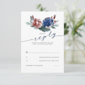 Marine Bourgondië Floral bruiloft RSVP (Staand voorkant)