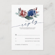 Marine Bourgondië Floral bruiloft RSVP