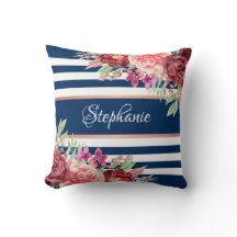 Marine Bourgondië Floral Stripes Naam Monogram