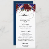 Marine Bourgondië Floral Wedding Calligrafie Menu (Voorkant / Achterkant)