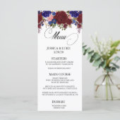 Marine Bourgondië Floral Wedding Calligrafie Menu (Staand voorkant)