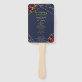 Marine Bourgondië Floral Wedding Program Fan Handwaaier (Voorkant)