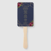 Marine Bourgondië Floral Wedding Program Fan Handwaaier (Achterkant)