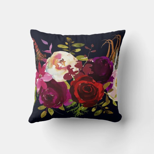 Marine Bourgondië Marsala Rustieke Bohemian Floral Kussen (Achterkant)