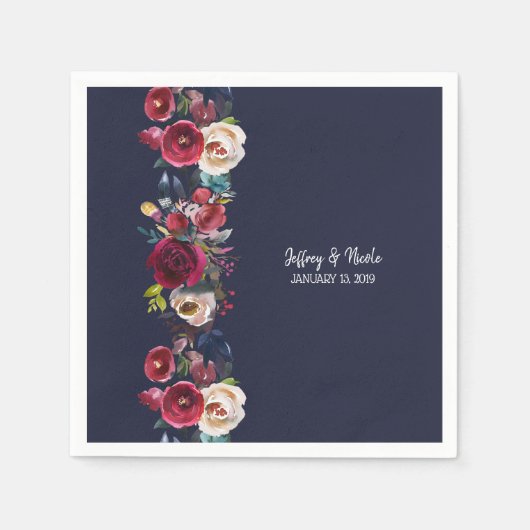 Marine Bourgondië Merlot bruiloft receptie diner Servet (Voorkant)