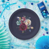 Marine Bourgondië Merlot Floral bruiloft diner Papieren Bordje (Feest)