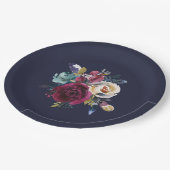 Marine Bourgondië Merlot Floral bruiloft diner Papieren Bordje (Gekanteld)