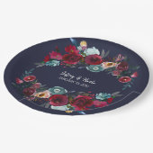 Marine Bourgondië Merlot Floral bruiloft diner Papieren Bordje (Gekanteld)