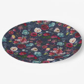 Marine Bourgondië Merlot Floral bruiloft diner Papieren Bordje (Gekanteld)