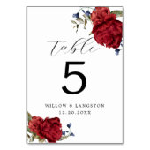 Marine Bourgondië Pioen Bloem Bruiloft Tafel Numme Kaart (Voorkant)