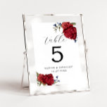 Marine Bourgondië Pioen Bloem Bruiloft Tafel Numme Kaart<br><div class="desc">Elegant en modern huwelijkstafelnummer met waterverf illustratie van bordeaux en marine pioenenbloem met groen. Perfect voor een herfst of winterbruiloft.</div>