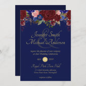 Marine Bourgondië Roze Bloemige Trouw Uitnodiginge (Voorkant / Achterkant)