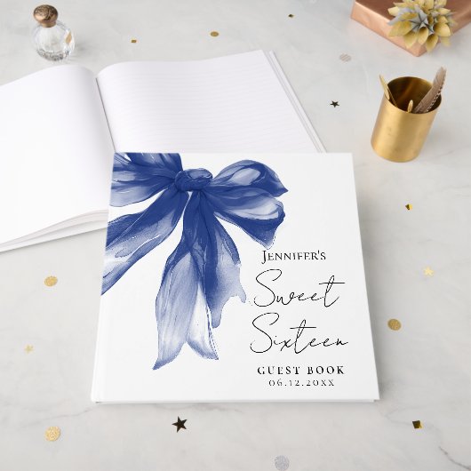 Marine Bow Coquette Script Sweet 16 Feestje Gastenboek (Voorkant open)