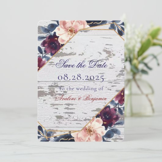 Marine Bruidsroze Pioen Huwelijk Save The Date (Staand voorkant)