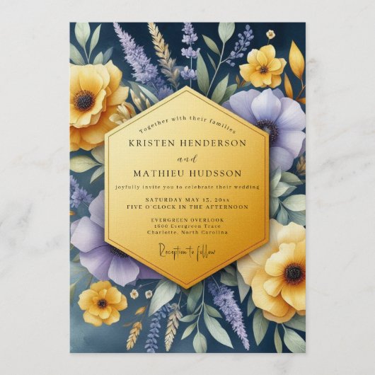 Marine Bruisende Wildebloemen Bruiloft Kaart (Voorkant)
