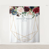 Marine burgundy bloem bruiloft decoratie achtergro wandkleed (Voorkant)