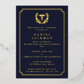 Marine Caduceus+Laurier Afstuderen Medische School Folie Uitnodiging (Voorkant)