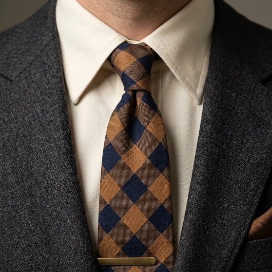 Marine Camel Buffalo Check Gingham Stropdas