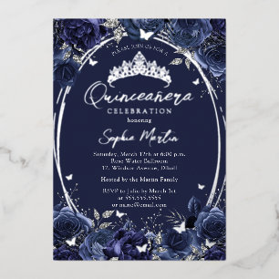 Marine Captiverende Bloem Vlinder Quinceanera Folie Uitnodiging