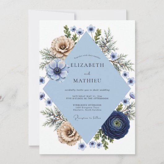 Marine Champagne Anemoon Bruiloft Kaart (Voorkant)