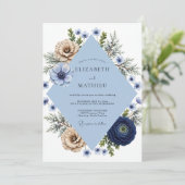 Marine Champagne Anemoon Bruiloft Kaart (Staand voorkant)
