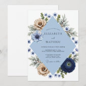 Marine Champagne Anemoon Bruiloft Kaart (Voorkant / Achterkant)