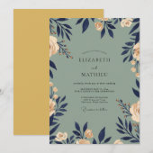 Marine Champagne Loof Eucalyptus Bruiloft Kaart (Voorkant / Achterkant)