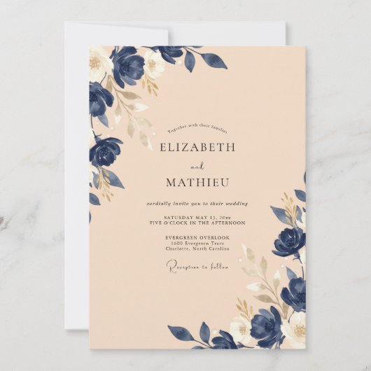 Marine Champagne Rozen Bruiloft Kaart (Voorkant)