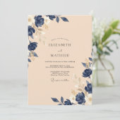 Marine Champagne Rozen Bruiloft Kaart (Staand voorkant)
