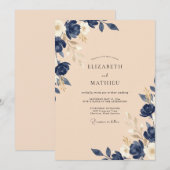 Marine Champagne Rozen Bruiloft Kaart (Voorkant / Achterkant)