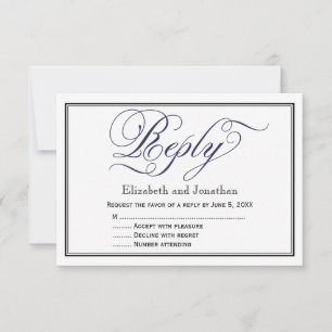 Marine Chic Calligrafie Script Trouw Antwoordkaart RSVP Kaartje