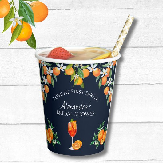 Marine Citrus Liefde Op Het Eerste Bruisende Bruid Papieren Bekers