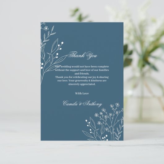 Marine Corner Floral Boho Bruiloft Bedankkaart (Staand voorkant)