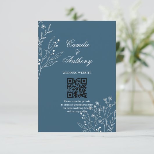 Marine Corner Floral Boho Bruiloft Informatiekaartje (Staand voorkant)