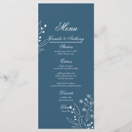 Marine Corner Floral Boho Bruiloft Menu (Voorkant)