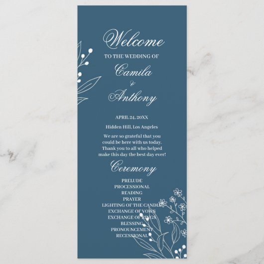 Marine Corner Floral Boho Bruiloft Programmakaart (Voorkant)